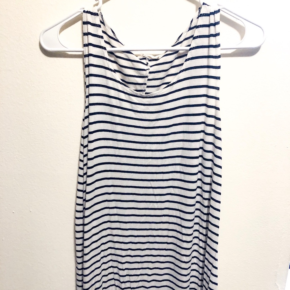 White Navy Striped Midi Tank Swing Dress